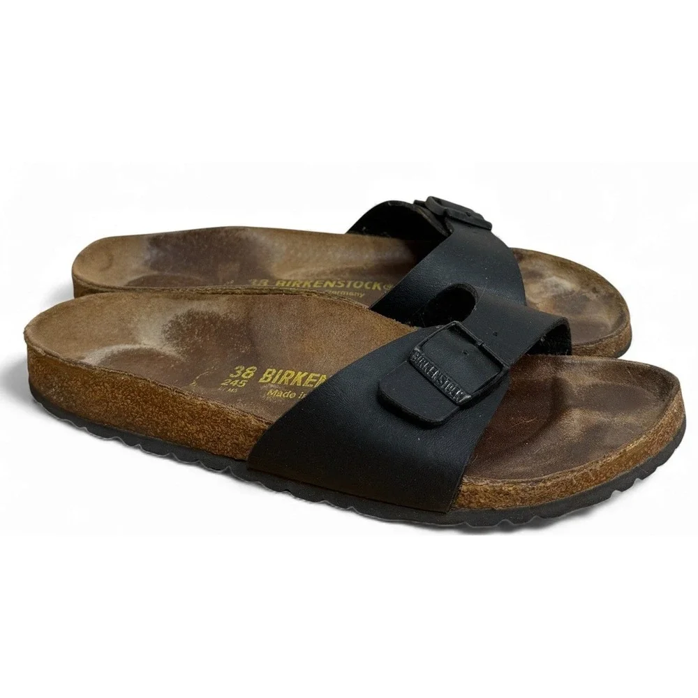 Birkenstock Madrid Sandals Womens EU 38 US 7 7.5 Narrow Black Birko‎ Flor